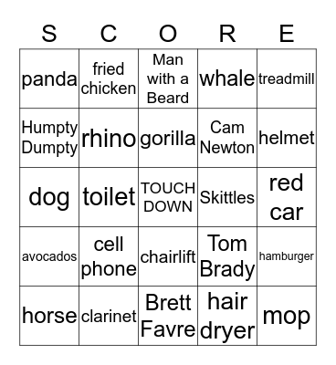 2017 Super Bowl Bingo Card