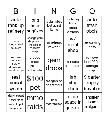 idleon "10" bingo Card