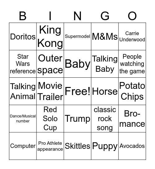 Super Bowl LI Bingo Card