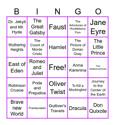 Classic Book Titles Bingo Card