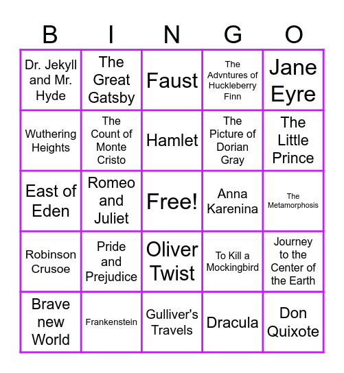 Classic Book Titles Bingo Card