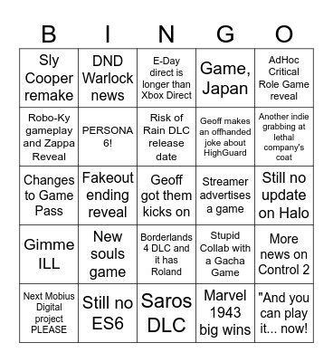 Game Festa Bingo Card
