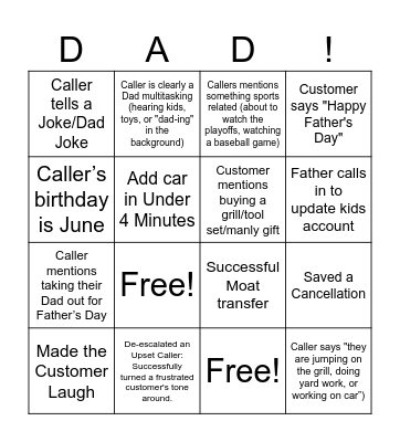 HAPPY FATHER'S DAY Bingo Card