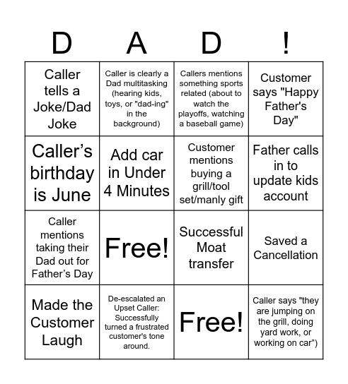 HAPPY FATHER'S DAY Bingo Card