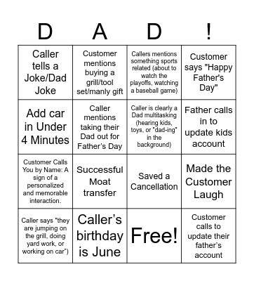 HAPPY FATHER'S DAY Bingo Card