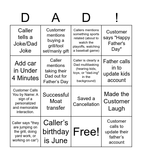 HAPPY FATHER'S DAY Bingo Card