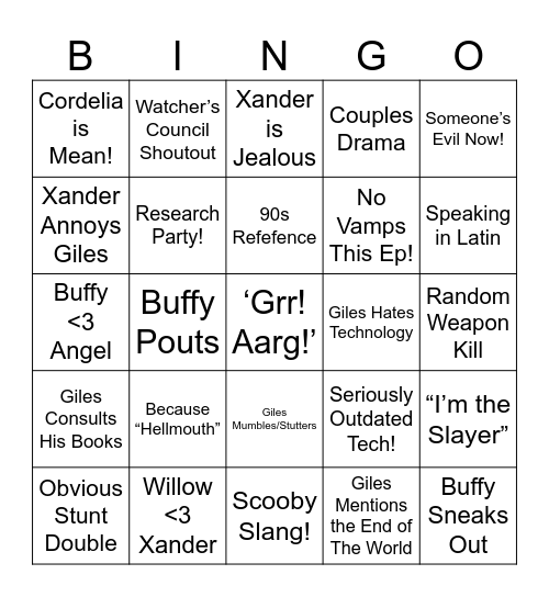 🧛 Buffy Bingo! 🧛 Bingo Card