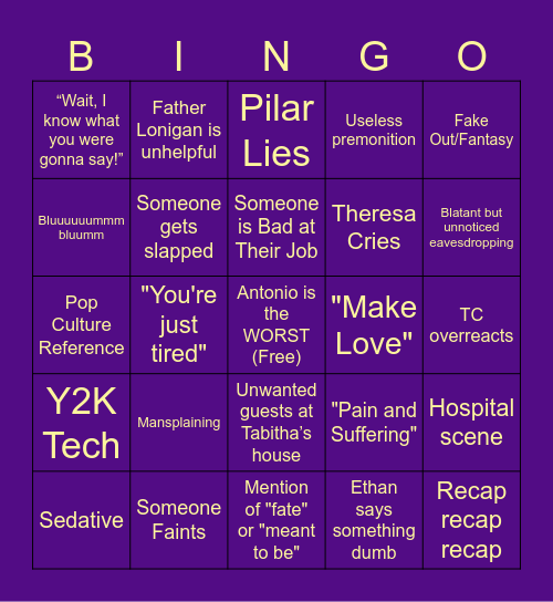 Passions Bingo Card