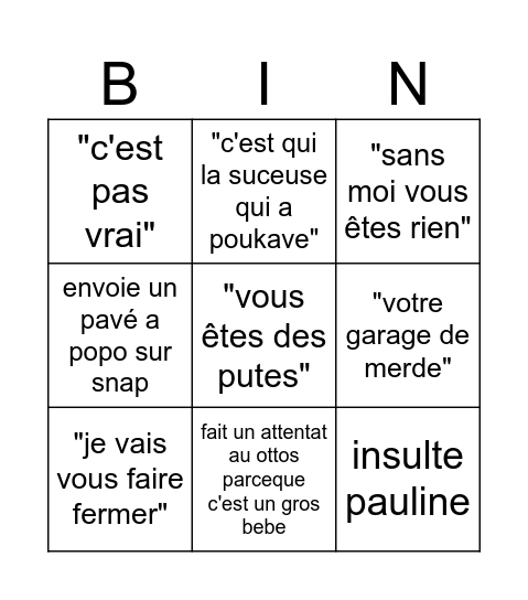 bingo spécial kachir Bingo Card