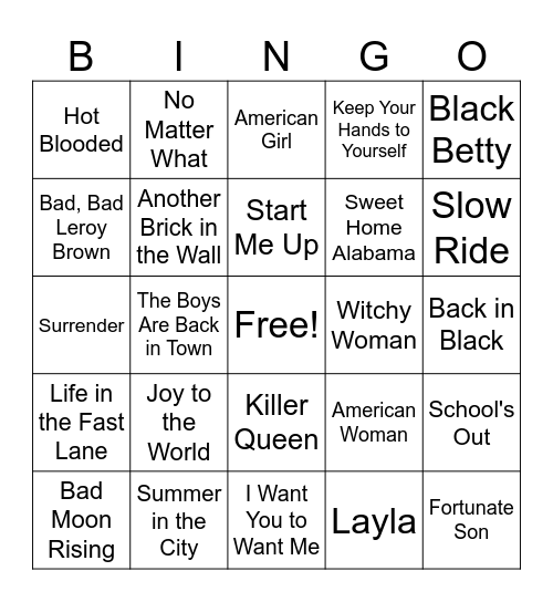 Classic Rock (3) Bingo Card