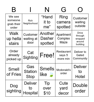 DOORDASH! Bingo Card