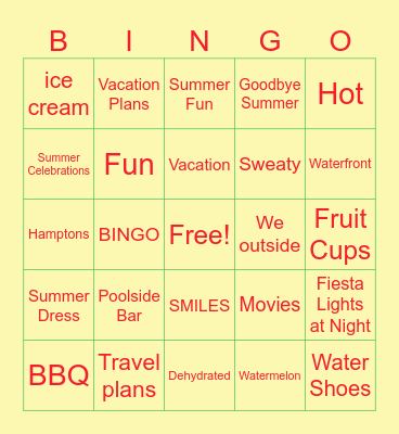 Summer Bingo Card