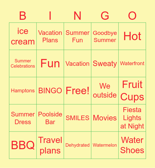 Summer Bingo Card