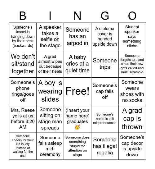 Grad Bingo! Bingo Card