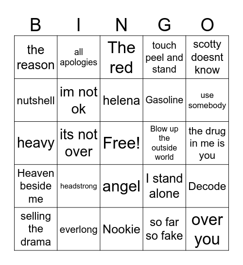 Divorced Dad/ EMO Music Bingo Card
