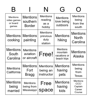 264th CSSB HAIL & FAREWELL Bingo Card