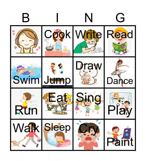 Action verbs! Bingo Card