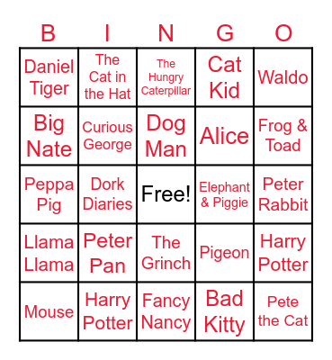 Book Character Bingo Card