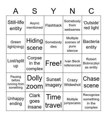 Backrooms Bingo Card