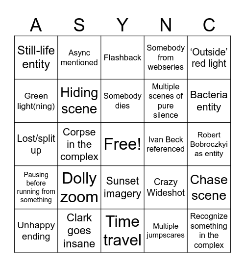 Backrooms Bingo Card