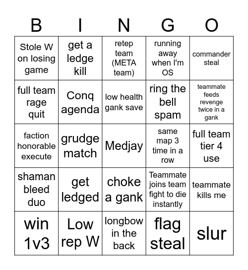 For Honor BINGO Card