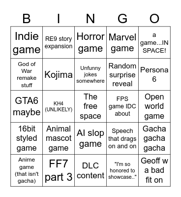 Summer Games Fest 2026 Bingo Card