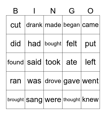Irregular Verbs / Past Tense Bingo Card