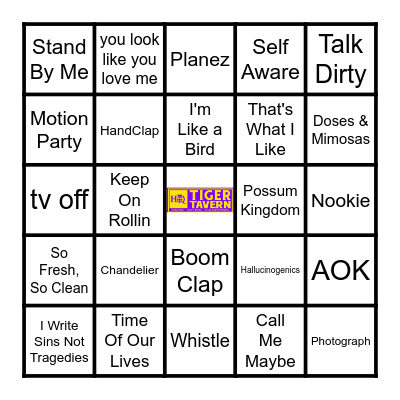 Tiger Tavern Music Bingo 5/28/26 Bingo Card