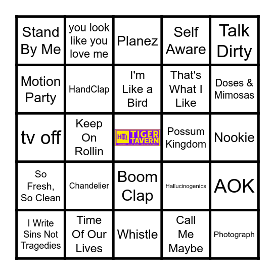 Tiger Tavern Music Bingo 5/28/26 Bingo Card