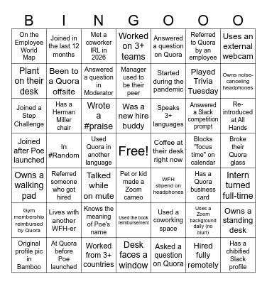 Quora Bingo Card