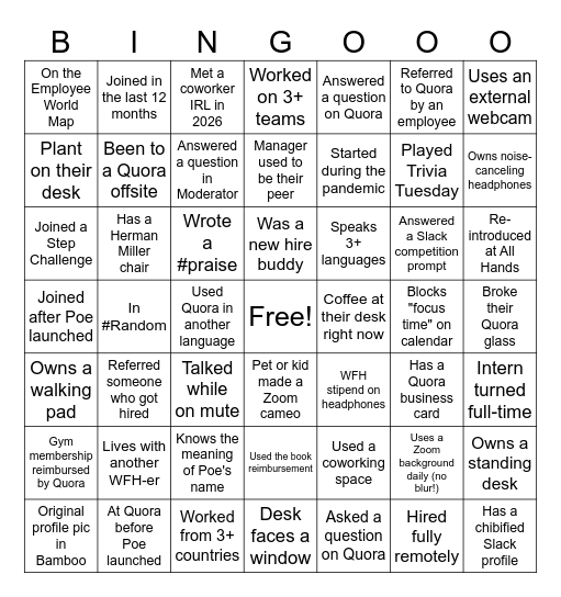 Quora Bingo Card