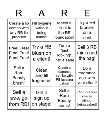 Rare Beauty Bingo! Bingo Card