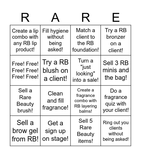 Rare Beauty Bingo! Bingo Card