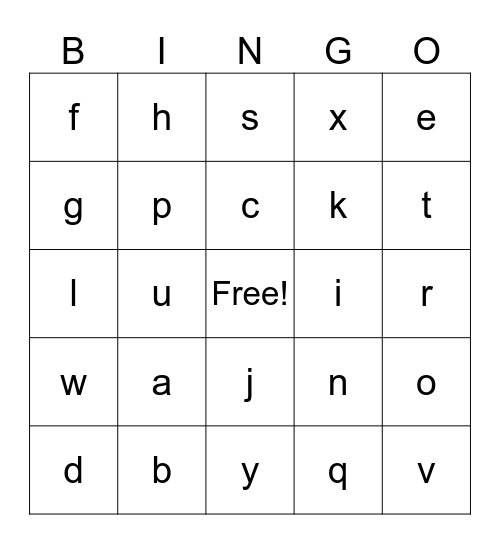 Alphabet Bingo Card