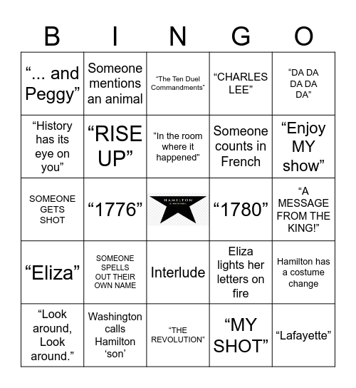Hamilton Bingo Card