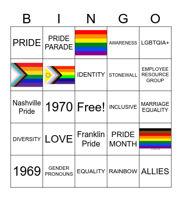 Pride Bingo! Bingo Card