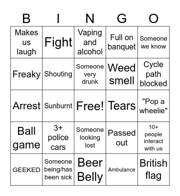 Beach Bingo Card