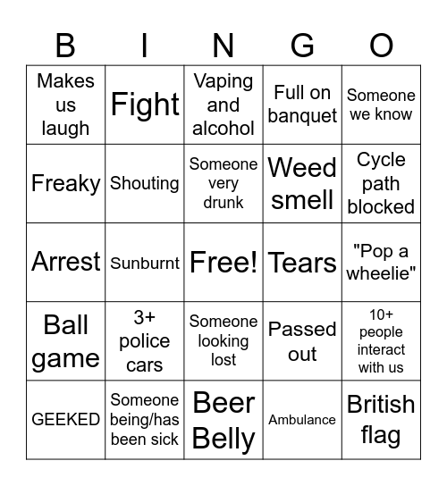 Beach Bingo Card