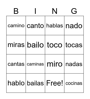 -AR Verbs Bingo Card
