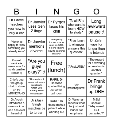 MHIM Bingo Card
