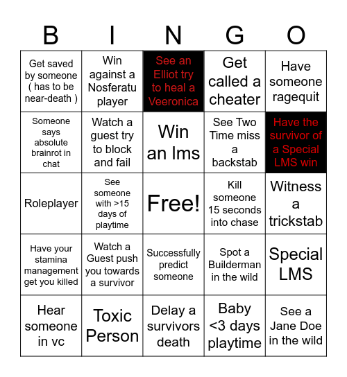 Forsaken Bingo Card