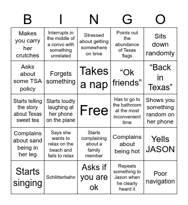 Texas Beach Trip Bingo Card