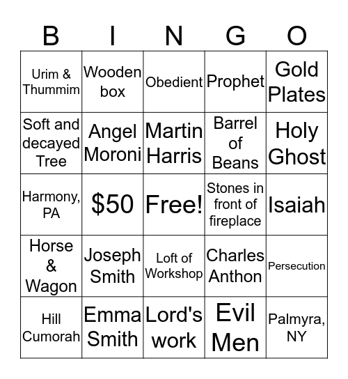 Joseph Smith gets the Gold Plates Bingo Card