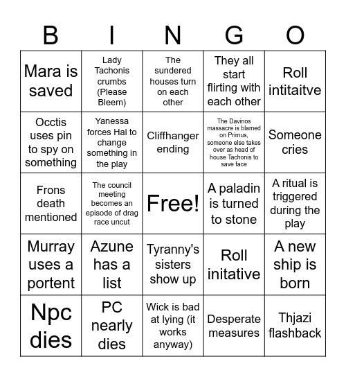 CR4 EP 27 BINGO Card