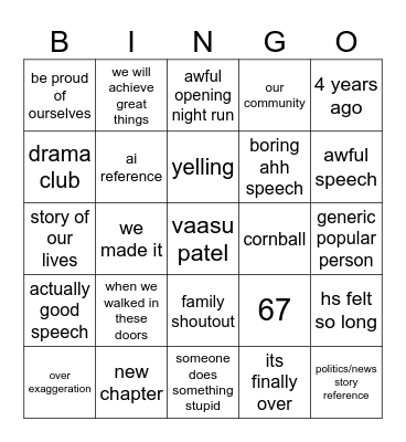 Graduation Speech Bingo Card