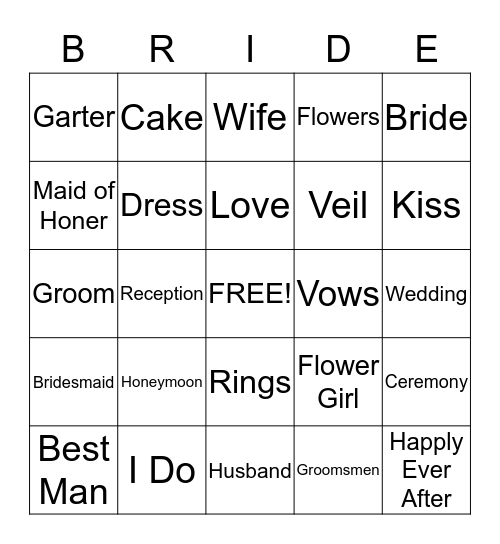 Amanda's Bridal Bingo Card