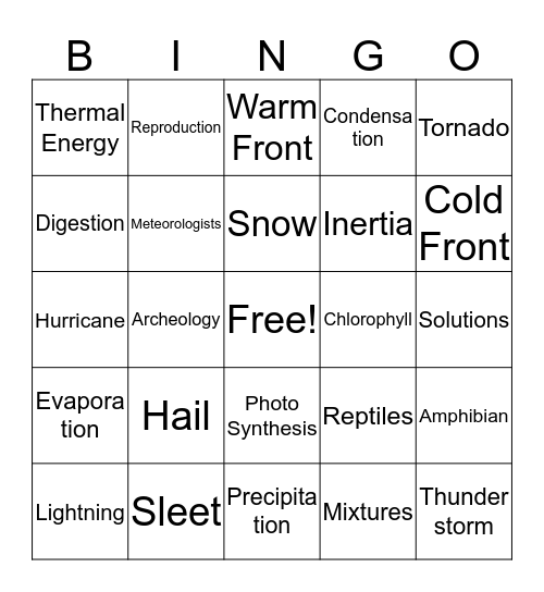 Science Rocks Bingo Card