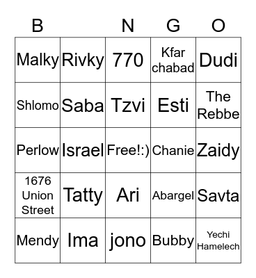 jewish bingo Card