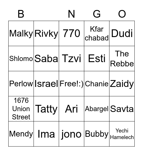 jewish bingo Card