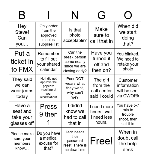 Phrases Bingo Card